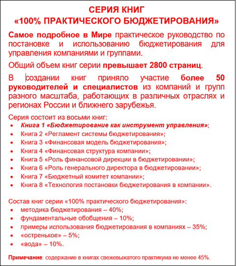Задняя сторона обложки книг серии 100% практического бюджетирования